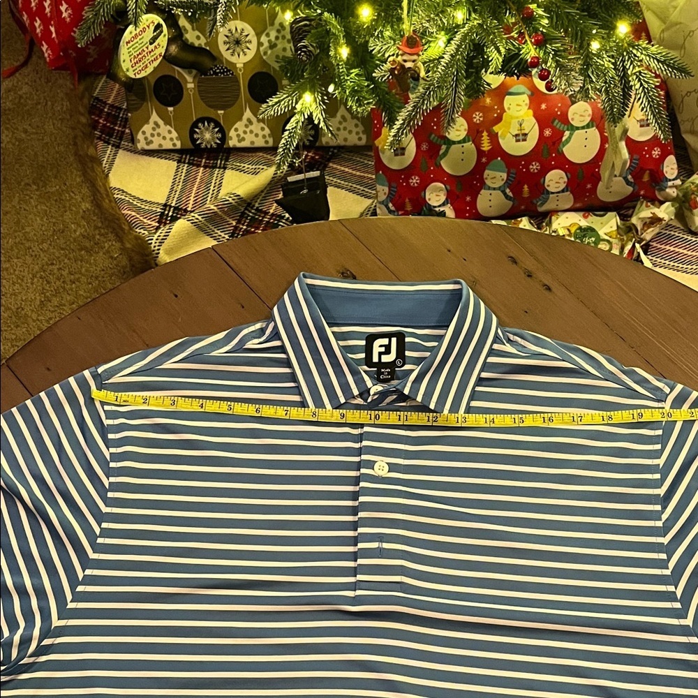 Men's FootJoy Blue Striped Polo Shirt - Picture 4 of 6